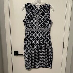 Charter Club Navy and White Geometric Midi Dress